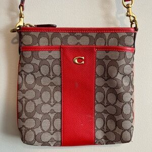 Coach Red and Brown Crossbody Bag with Signature Design